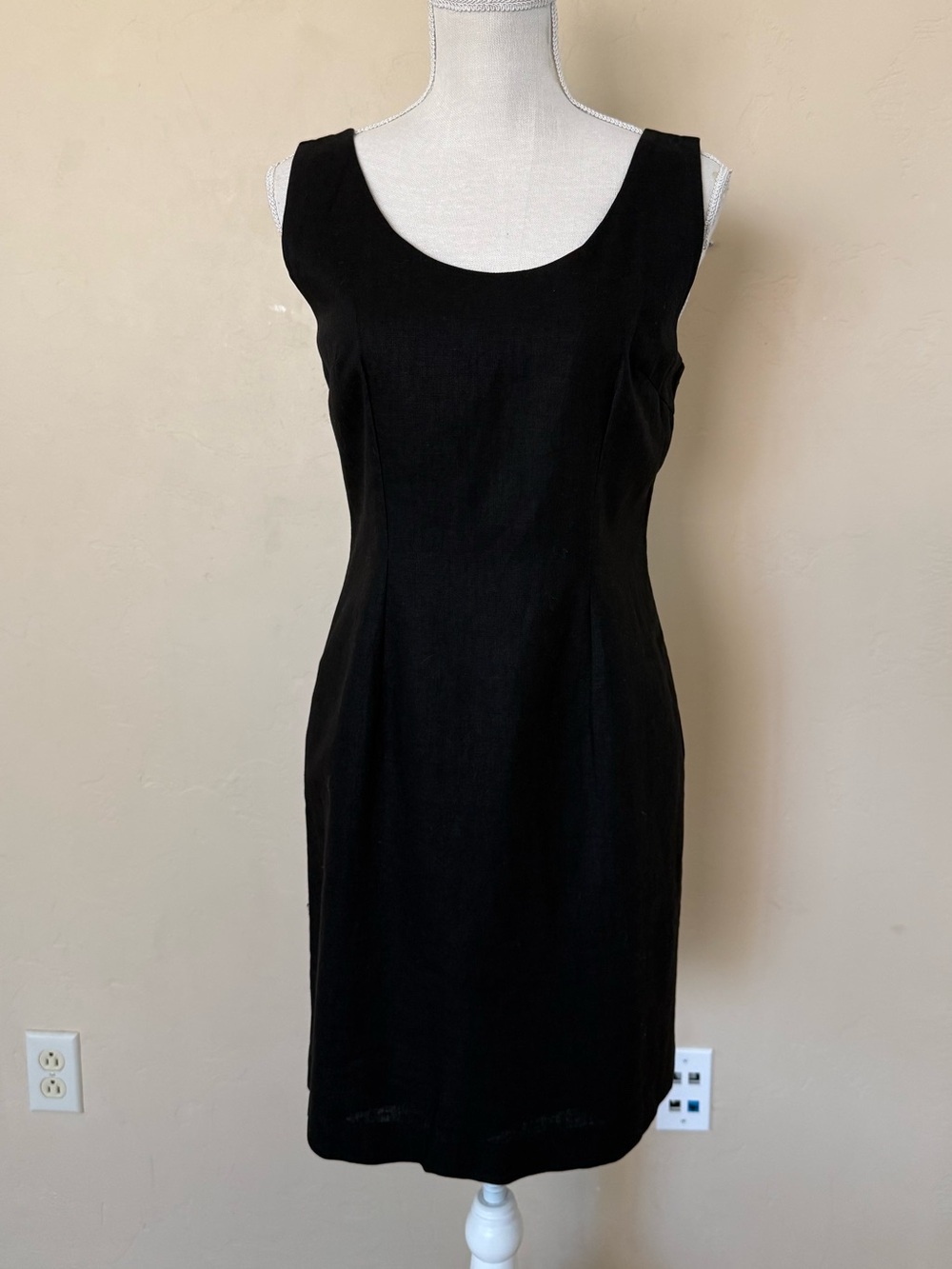 Black Linen Blend Sheath Dress Style Works Petite 6P 90s Minimalist - Picture 6 of 8